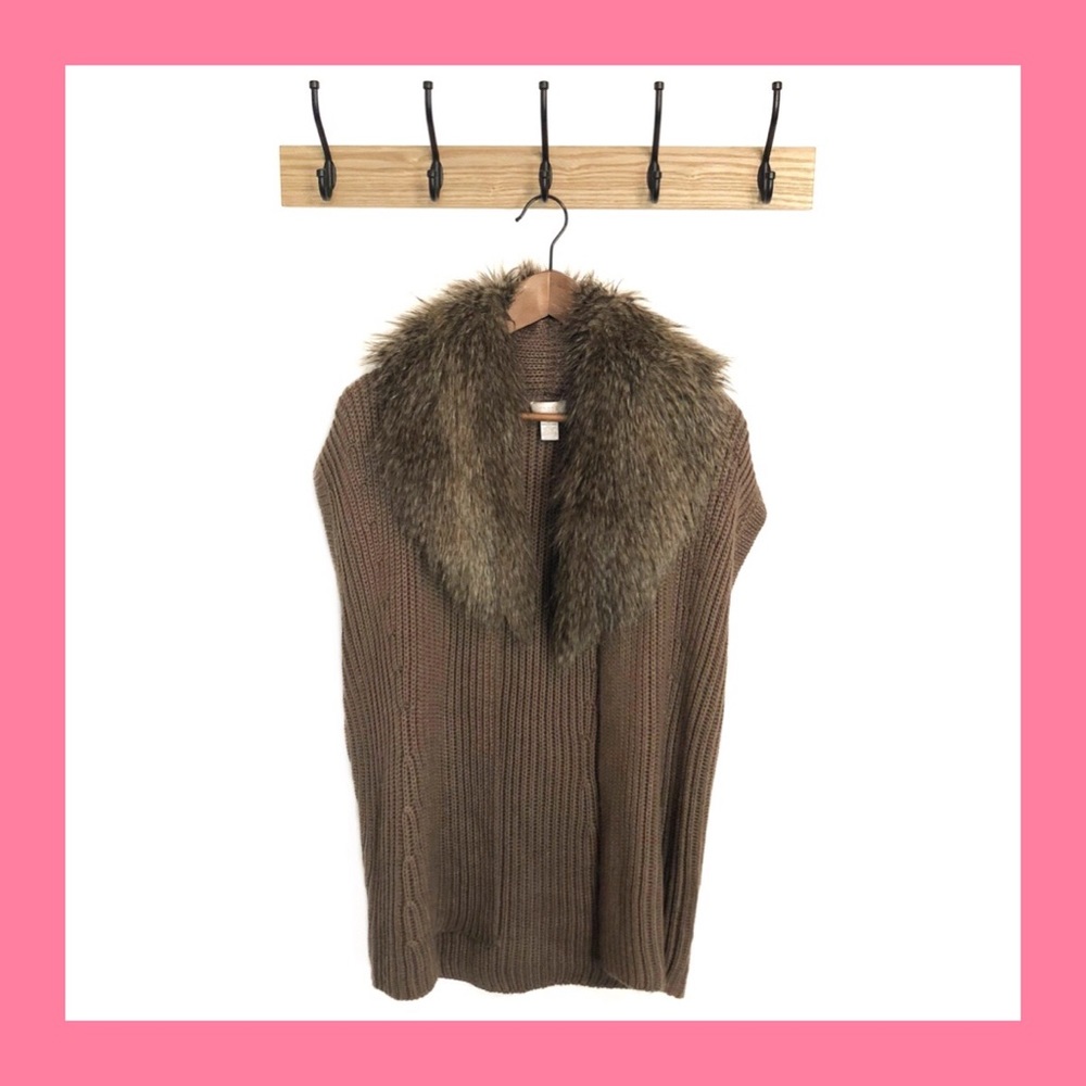 CHICO’S Brown Francis Faux Fur Trim Sweater Vest S